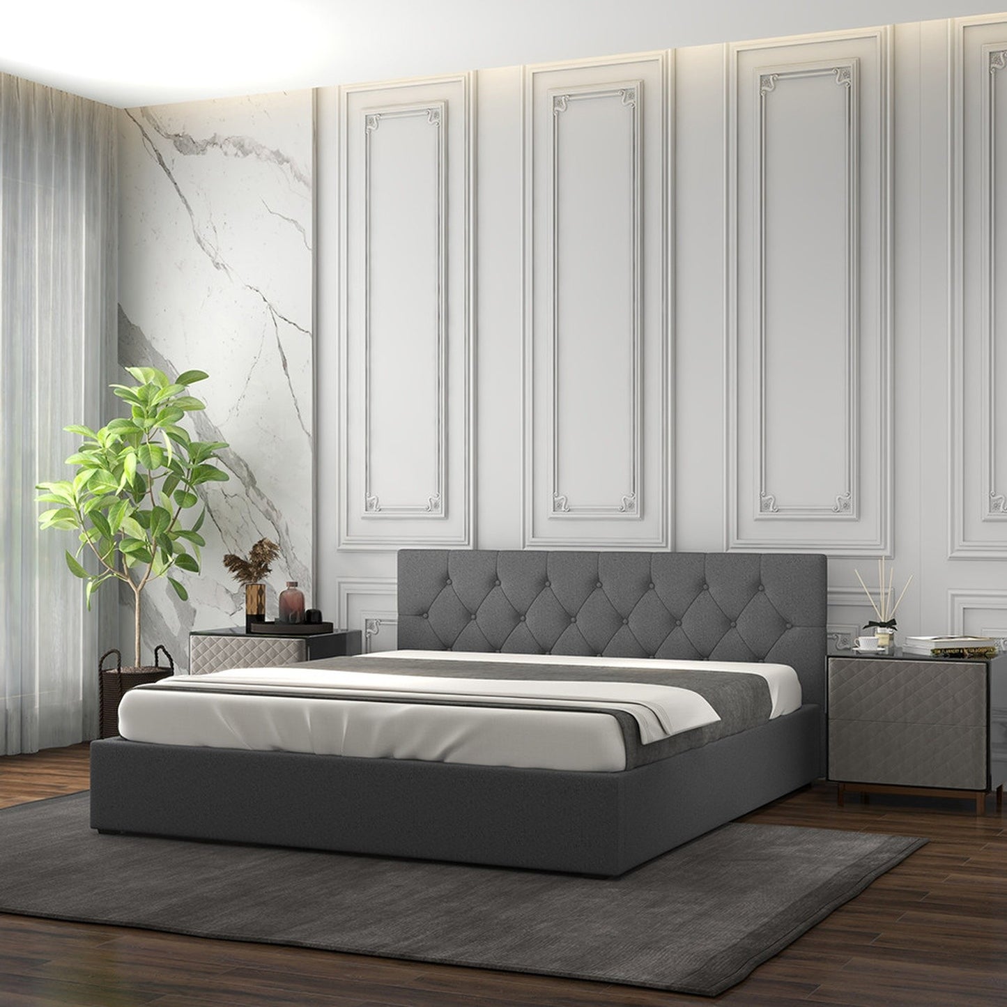 Milano Capri Luxury Gas Lift Bed With Headboard (Model 3) - Grey  No.28 - King-1951134895086637057