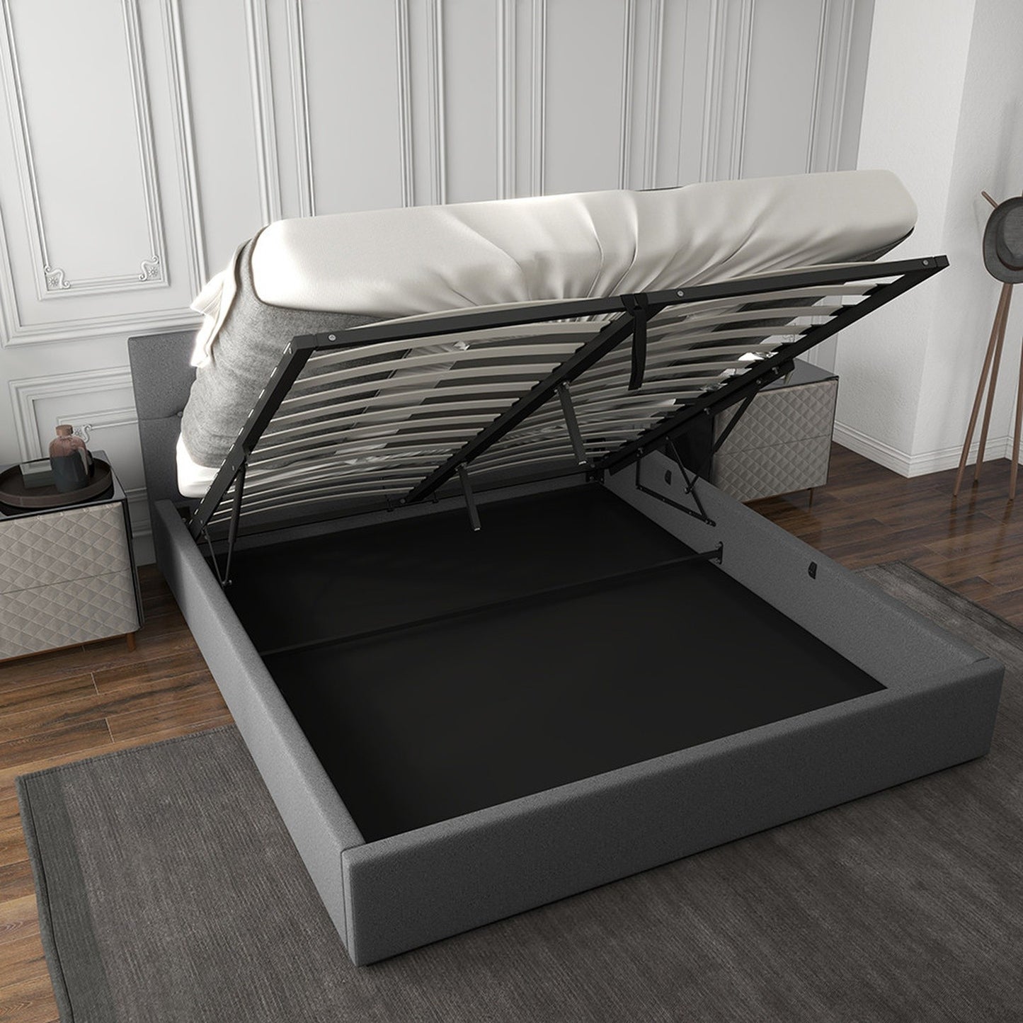 Milano Capri Luxury Gas Lift Bed With Headboard (Model 3) - Grey  No.28 - King-1951134895086637059