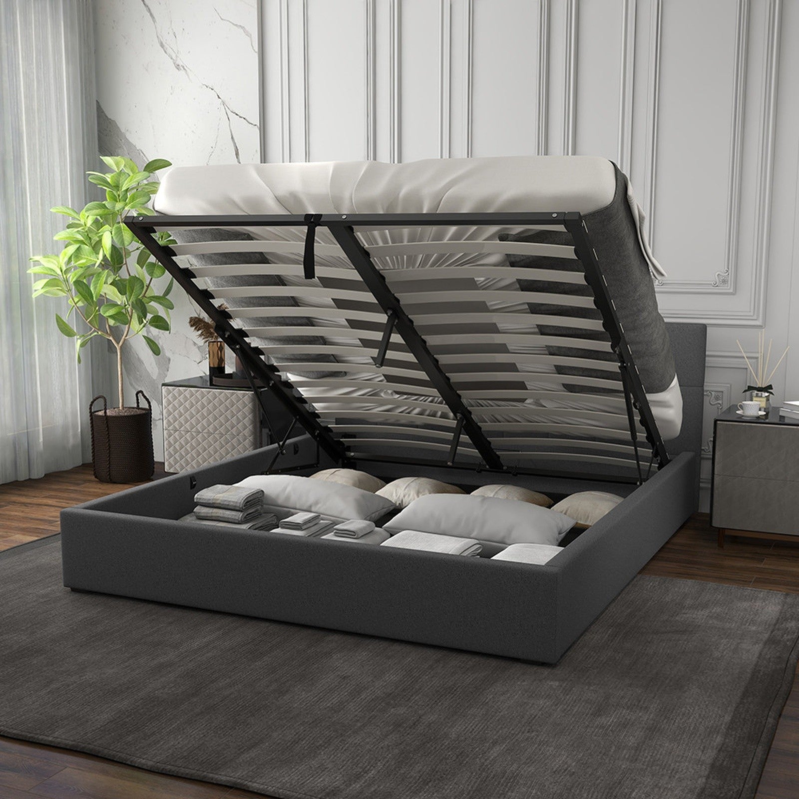 Milano Capri Luxury Gas Lift Bed With Headboard (Model 3) - Grey  No.28 - King-1951134895086637060