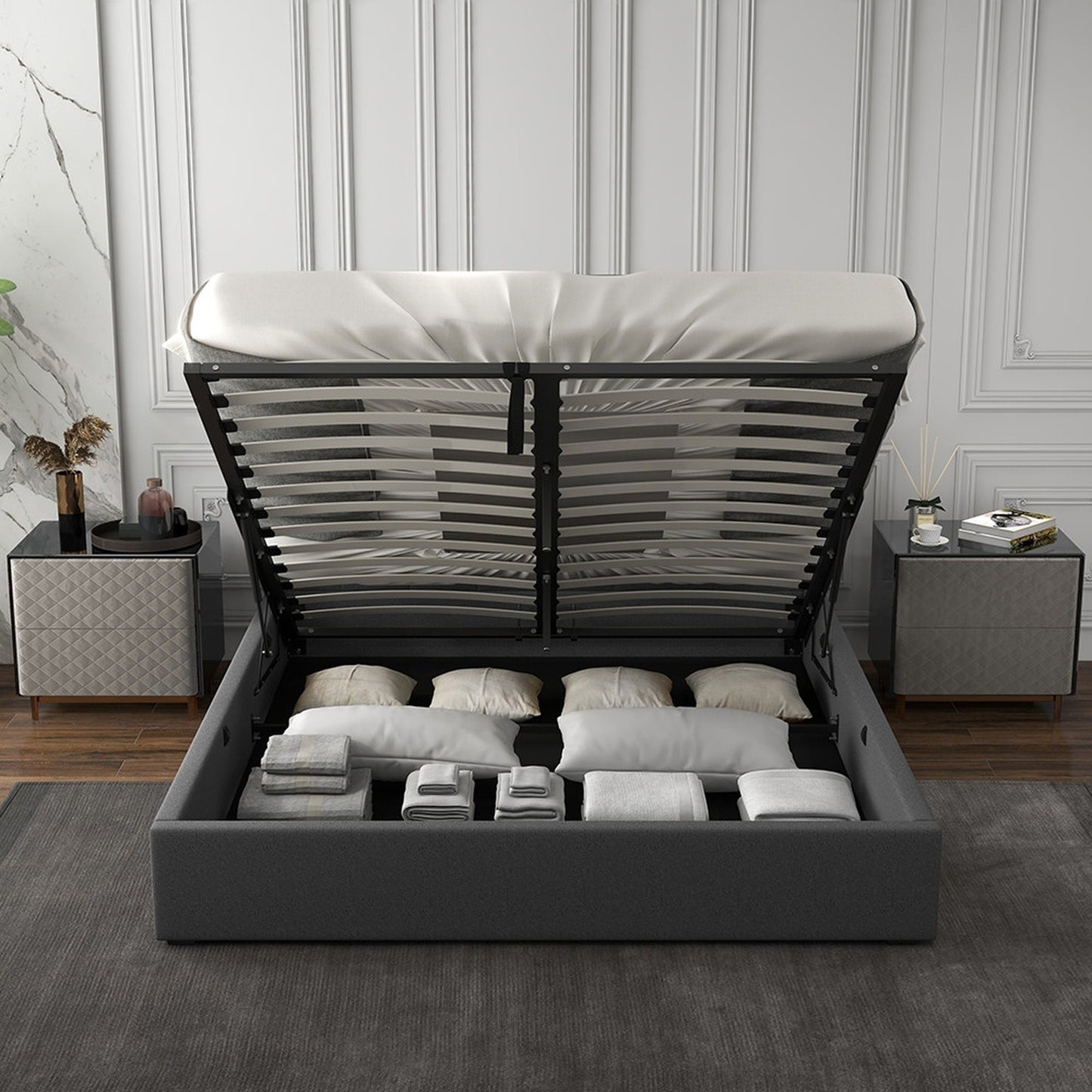 Milano Capri Luxury Gas Lift Bed With Headboard (Model 3) - Grey  No.28 - King-1951134895086637062