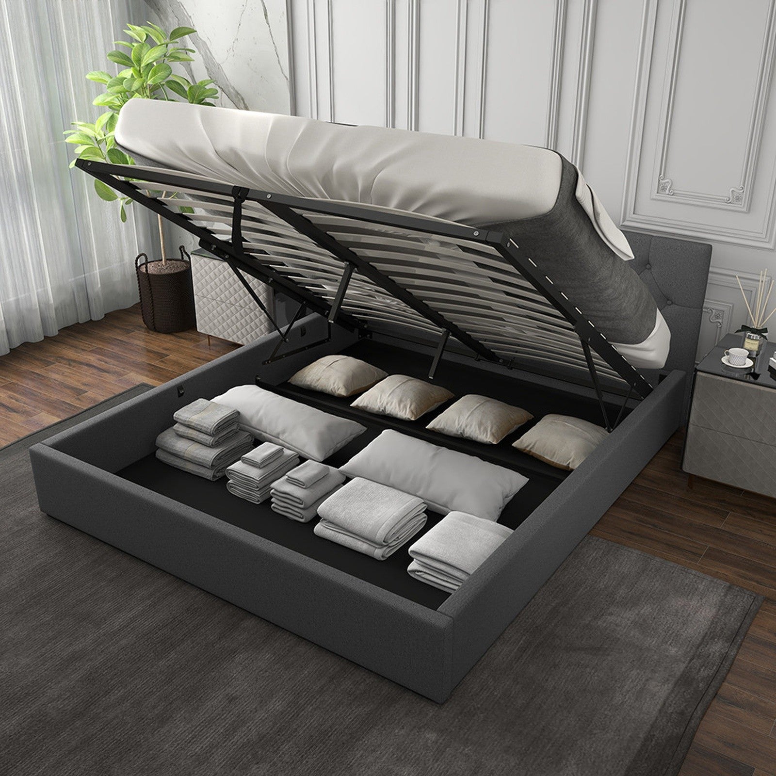 Milano Capri Luxury Gas Lift Bed With Headboard (Model 3) - Grey  No.28 - King-1951134895086637063