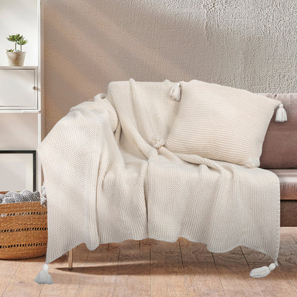 DreamZ Knitting Throw Blanket Cushion Beige-2006733231445118982