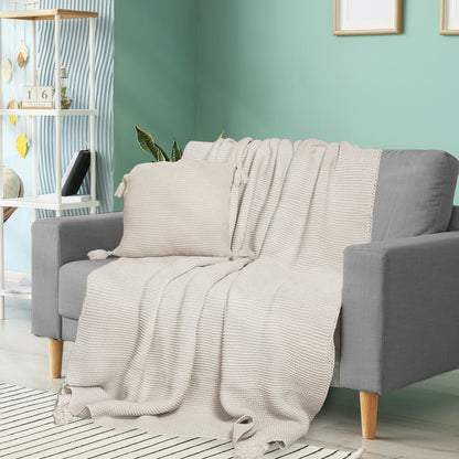 DreamZ Knitting Throw Blanket Cushion Beige-2006733231445118983