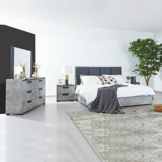 Setuply™ Contemporary COP Fabric Bedroom Suite – Black Oak & Cement