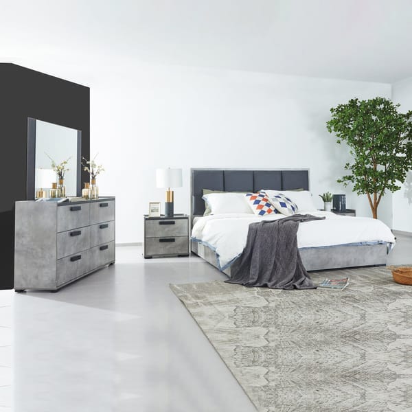 Setuply™ Contemporary COP Fabric Bedroom Suite – Black Oak & Cement