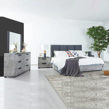 Setuply™ Contemporary COP Fabric Bedroom Suite – Black Oak & Cement