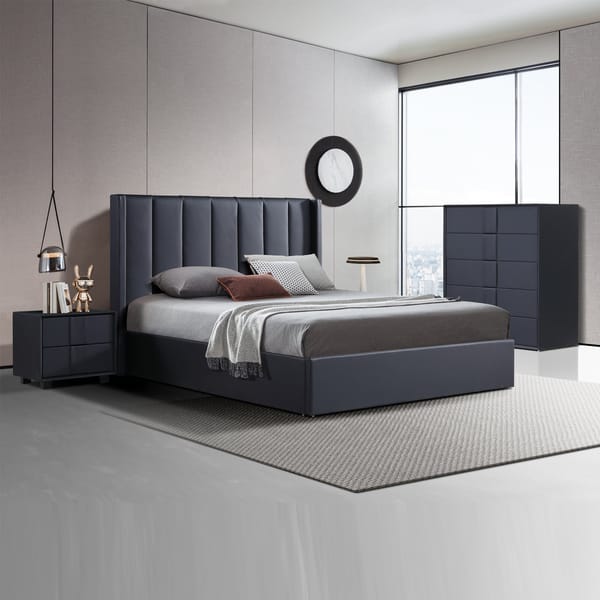 Setuply™ Modern Prado 4-Piece Fabric Gas-Lift Queen Bedroom Suite