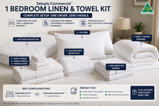Setuply Commercial™ 1 Bedroom Linen & Towel Kit (Full Setup Bundle)