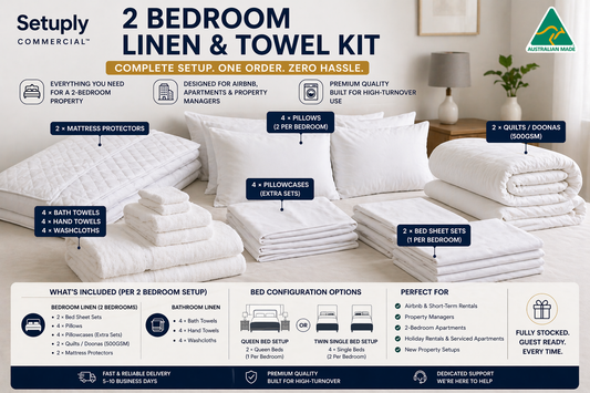 Setuply Commercial™ 2 Bedroom Linen & Towel Kit (Full Setup Bundle)