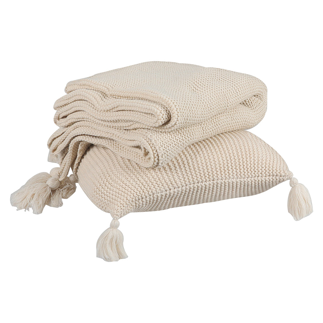 DreamZ Knitting Throw Blanket Cushion Beige-2006733231445118977