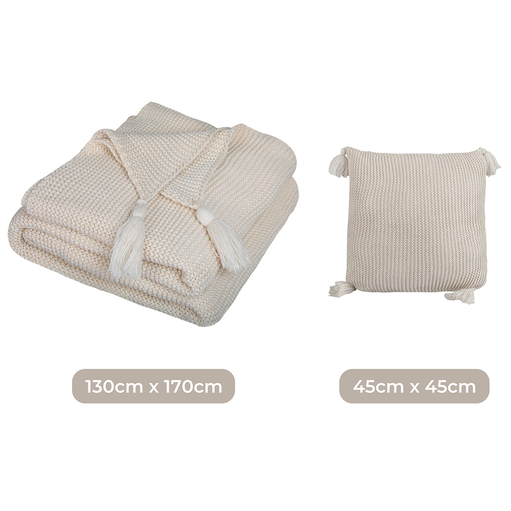 DreamZ Knitting Throw Blanket Cushion Beige-2006733231445118978
