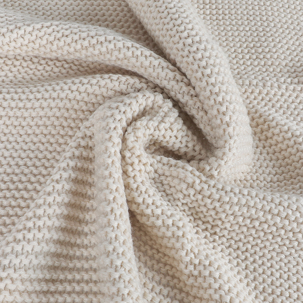 DreamZ Knitting Throw Blanket Cushion Beige-2006733231445118980