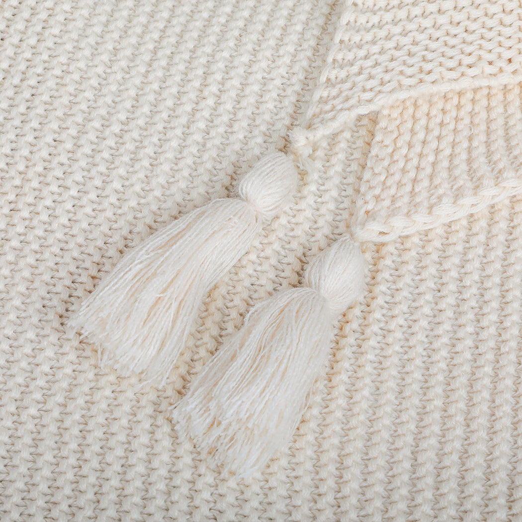 DreamZ Knitting Throw Blanket Cushion Beige-2006733231445118981