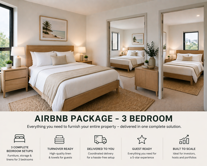 Setuply Commercial™ Airbnb Package – 3 Bedroom (Furniture + Linen Setup)