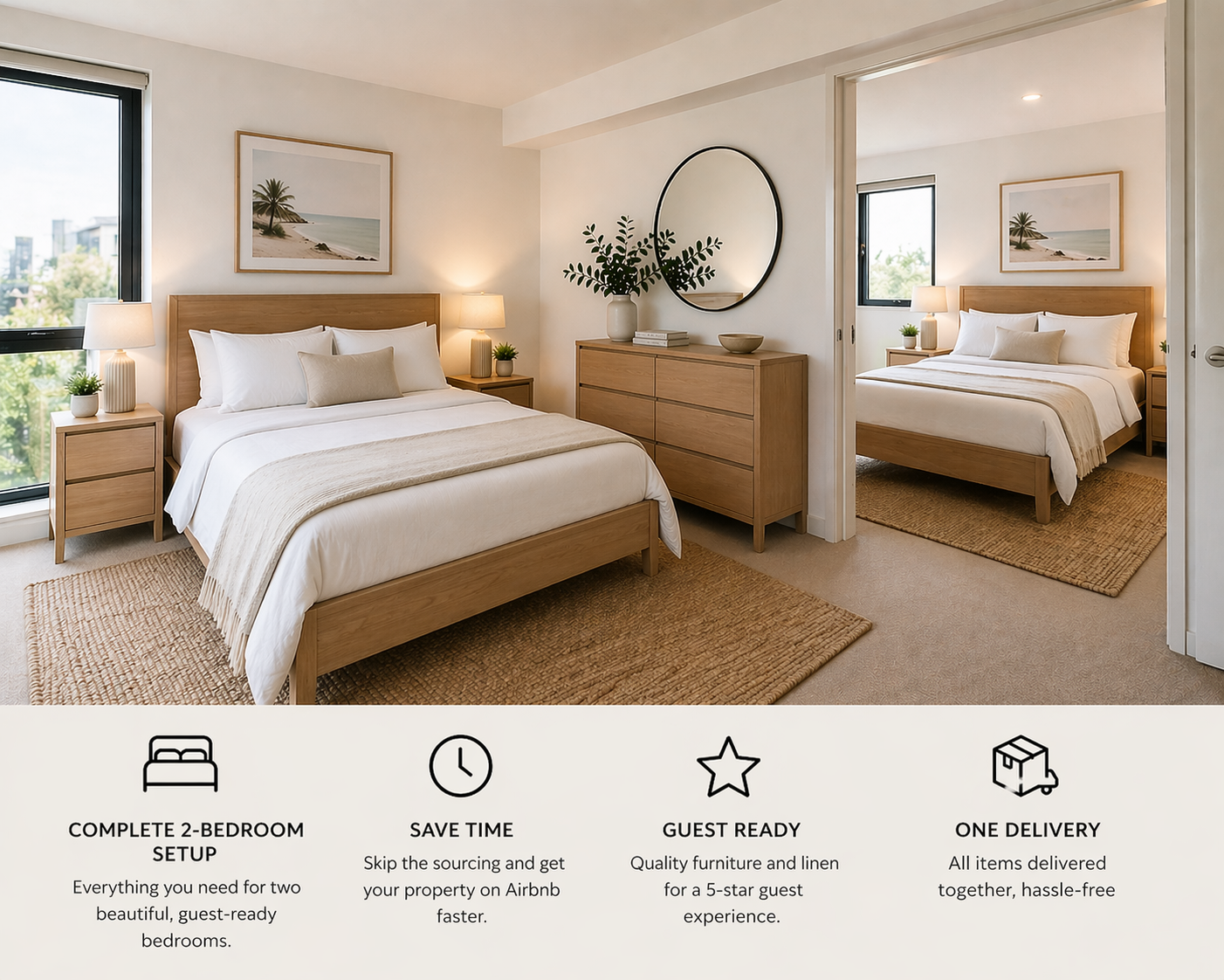 Setuply Commercial™ Investor Package – 2 Properties (Furniture + Linen Setup)